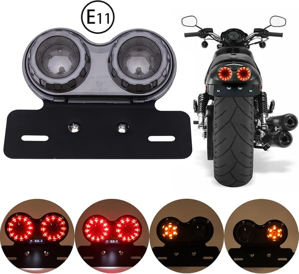 40 LED Motorcykel Baglygte Integreret Bremselys Indikator Kørelys med Nummerpladeholder (Sort Linse)