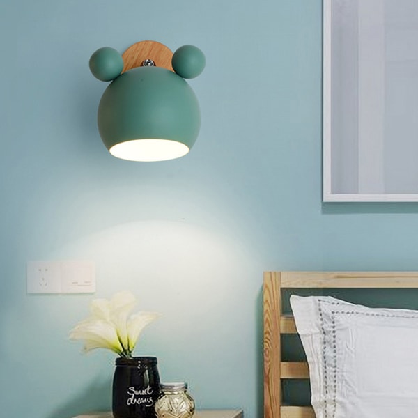 Träbjörn inomhusvägglampa sängläslampa för barn White and Black White Light