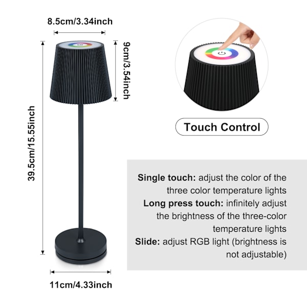 Justerbar RGB Skrivebordslampe med Metalltekstur og 4000mAh Batteri: Nøytralt, Hvitt og Varmt Lys