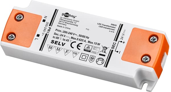 【DENGTU】LED-transformer 24 V (DC), 15 W Orange, Vit 15