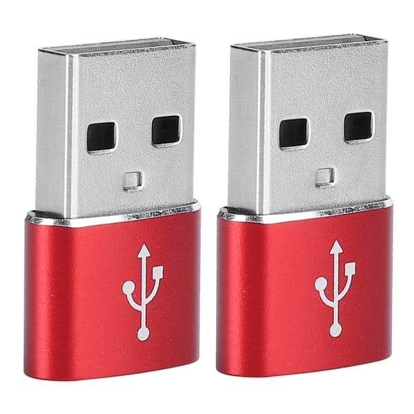 2 stk. USB C til USB-adapter i aluminiumslegering, rød, for lading, synkronisering og dataoverføring