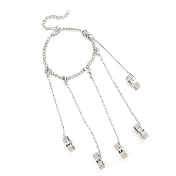 Silver Alloy Stackable Chain Finger Rings Bracelet - Punk Gothic Cool Justerbar Kedja Kombination