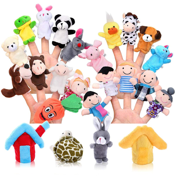 24pcs/set Animal Finger Puppets Kids Cartoon Plush Educational Hand Finger Puppets Animal Toys