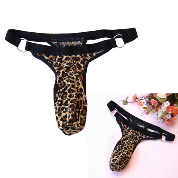 Miesten leopardikuvioiset stringit, pussimalliset G-string-alushousut, alusvaatteet