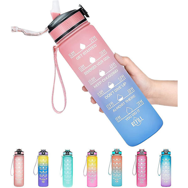 32oz Bpa gratis dricksvattenflaska för friluftsentusiaster Ombre Pink Blue