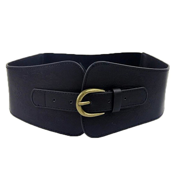 Faux läder Totem Print Elastisk Stretchig Korsett Cinch Bälte Black