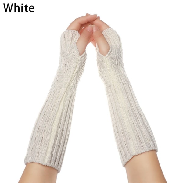 Lange strikkede handsker Fingerløse vanter Armvarmere HVID