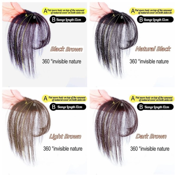 3D Air Bangs Hairpiece Thin Hair Topper NATURLIG SVART