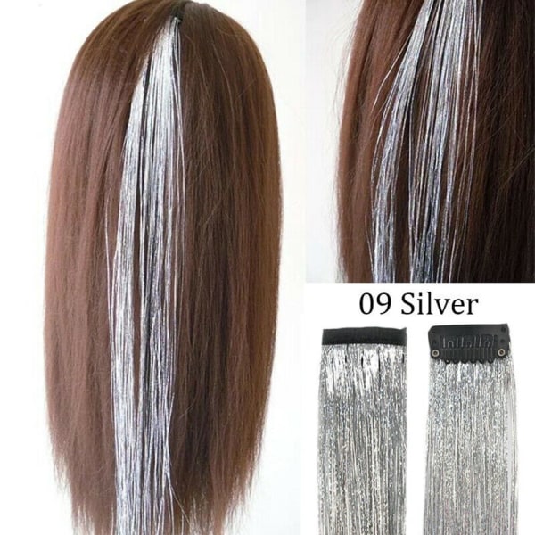 Clip in Hair Tinsel Hair Extension Colorful 09 SILVER