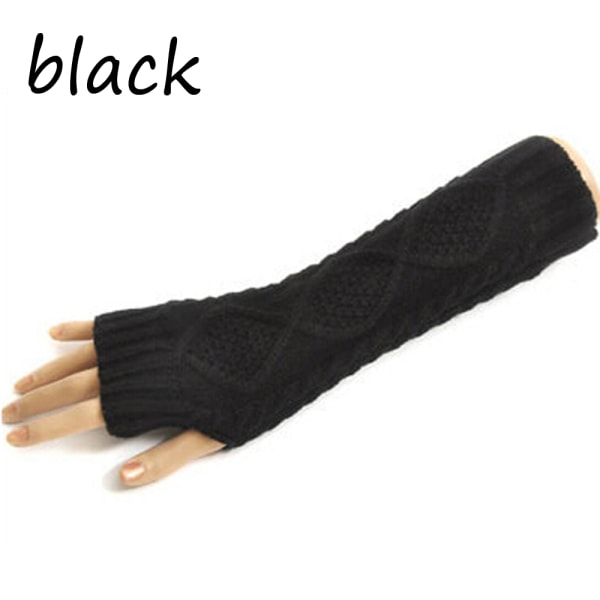 Kvinder Lange Handsker Fingerless Knit Vante Arm Warmer SORT