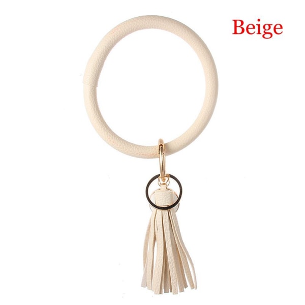 PU Lær Nøkkelring Armbånd Nøkkelringer O-ring Armbånd BEIGE