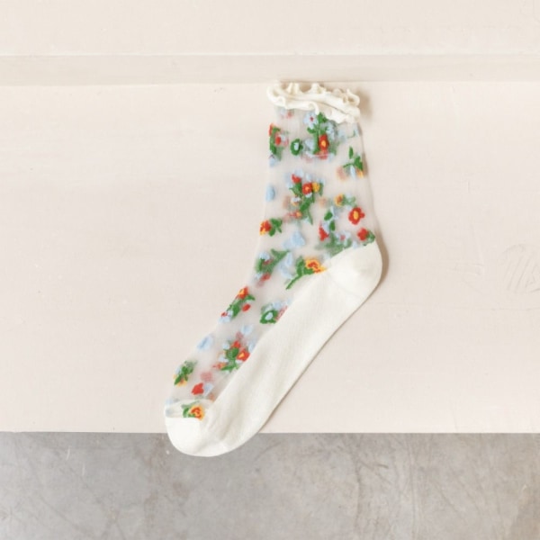 Krystall silke sokker volang sokker HVIT white