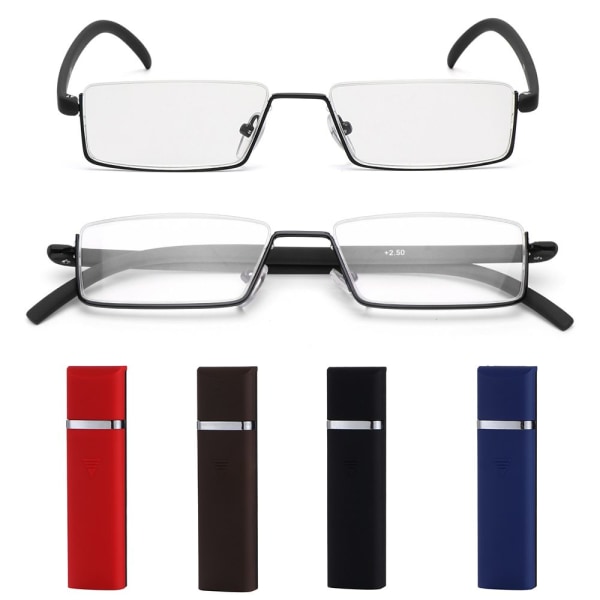 Læsebriller med etui, halv stel BLÅ (STYRKE 2,0X) a90f | Fyndiq