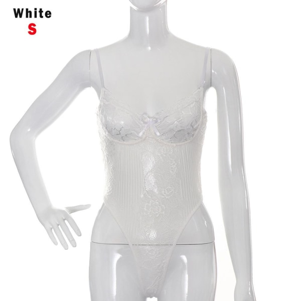 Full Lace Bodysuit Hihaton Alusvaatteet Stretch Trikoot WHITE S