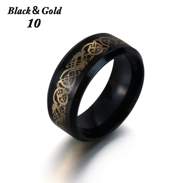 Miesten sormukset häänauha Celtic Dragon BLACK&GOLD 10