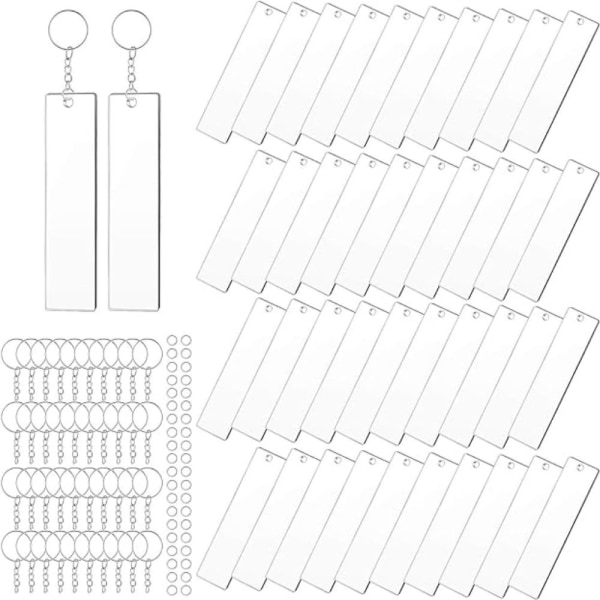 Akryl nøglering blanks klare nøgleringe sæt rektangel klar