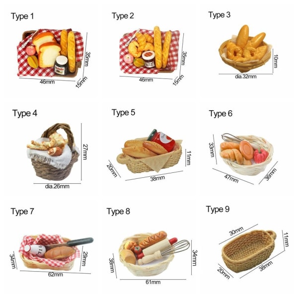 Miniatyr brødkurv dukkehus tilbehør TYPE 4 TYPE 4