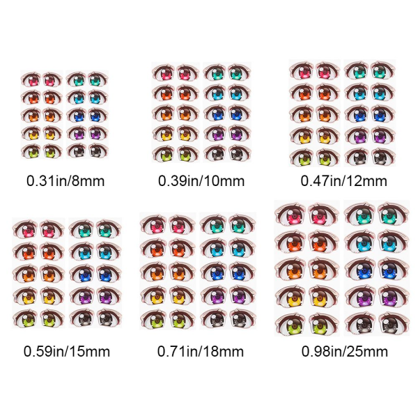 10 Par Cartoon Eyes Stickers Anime figurdukke 12MM 12MM