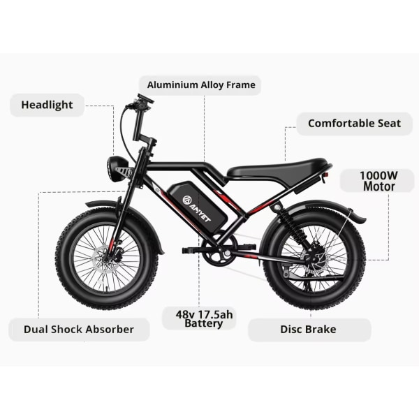 2024 - Sähköpyörä - Ebike - S8 AMYJET 1000W 48V 17.5ah - 45km Black