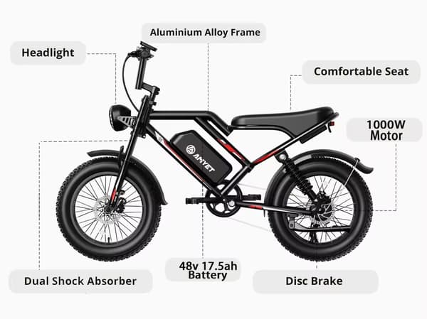 2026 - Sähköpyörä - Ebike - S8 AMYJET 1000W 48V 17.5ah - 45km Black