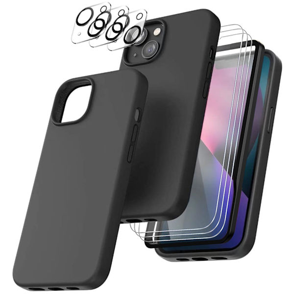 iPhone 14 Plus [8-PACK] 6x Härdat glas + 1x Silkon Skal Black iPhone 14 Plus  - Skärmskydd + Linss