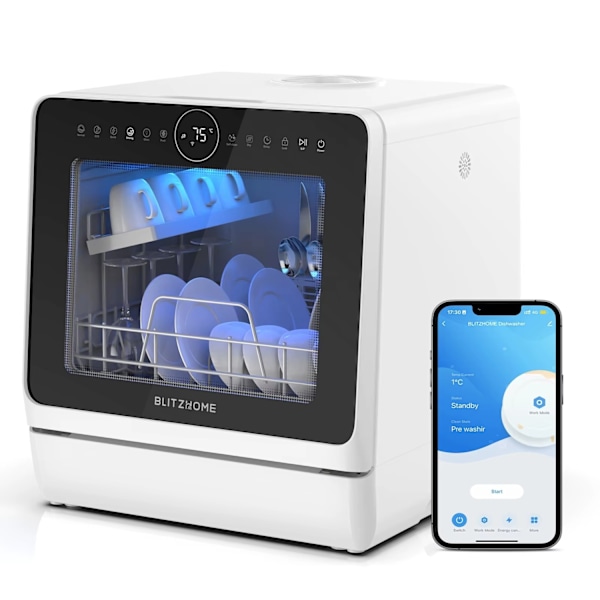 BlitzHome APP Mini BH4CDW vatteninloppsdiskmaskin Bordsdiskmaskin Diskmaskin Vit