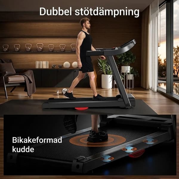 Hopfällbart löpband P9 - 14 km/h | Tyst borstlös motor 3,0 HK | Pulssensor | 12 program | Max 136 kg
