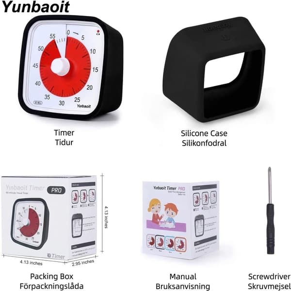 Visuel timer 60 minutter 2-pak – lydløs tidsvisning til børn, klasseværelse og lektier, sort Black