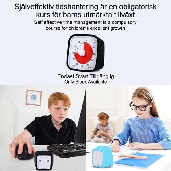 Visuel timer 60 minutter 2-pak – lydløs tidsvisning til børn, klasseværelse og lektier, sort Black