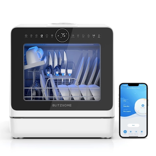 BlitzHome APP Mini BH4CDW vatteninloppsdiskmaskin Bordsdiskmaskin Diskmaskin Vit