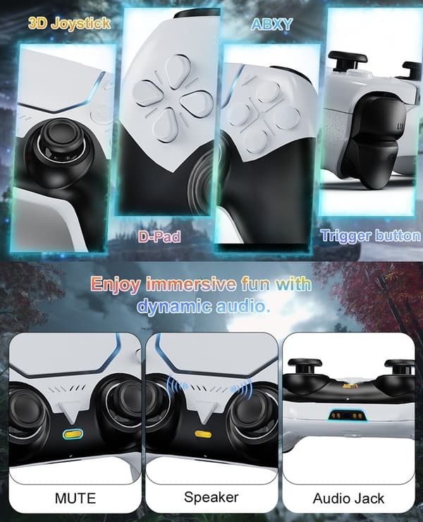 Trådløs Controller Kompatibel med PS5 & PS5 Slim – Programmerbare Knapper, 1000mAh, USB-C White
