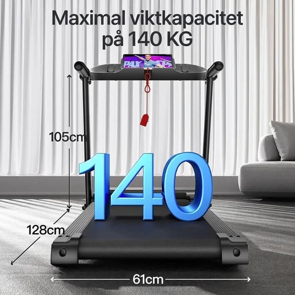 Hopfällbart löpband P9 - 14 km/h | Tyst borstlös motor 3,0 HK | Pulssensor | 12 program | Max 136 kg