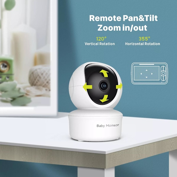 Babymonitor - Babyvakt med 5tum skärm Plug & Play Bebisvakt Svart