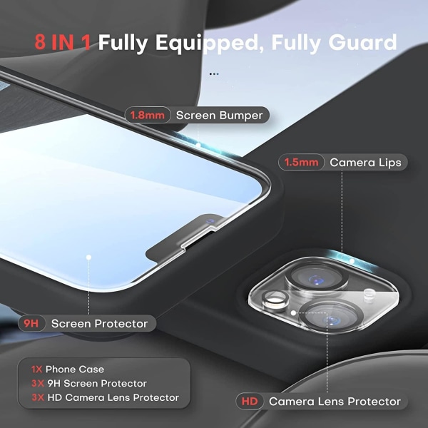 iPhone 14 Plus [8-PACK] 6x hærdet glas + 1x silikonecover Black iPhone 14 Plus  - Skärmskydd + Linss