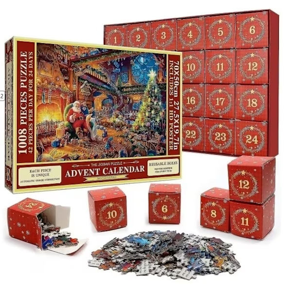 Puslespils adventskalender 2024, 1008 puslespilsbrikker 24 dages FirePlace