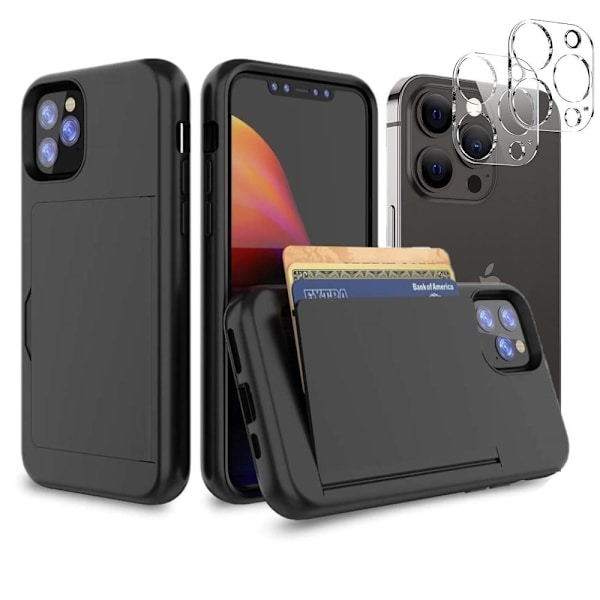 iPhone 14 Plus etui Stødabsorberende kortholder mobilcover + obj Black iPhone 14 Plus + 2 linser