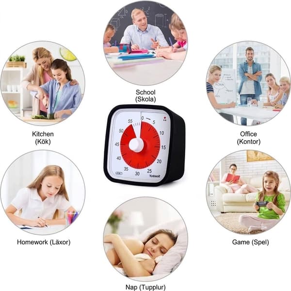 Visuel timer 60 minutter 2-pak – lydløs tidsvisning til børn, klasseværelse og lektier, sort Black