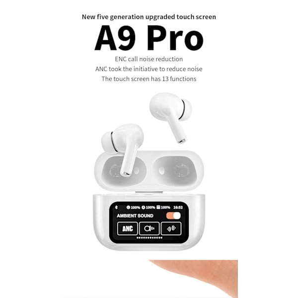 A9 PRO Max display EarPods hörlurar, Bästa kvalitet, lång batteritid 36h Svart