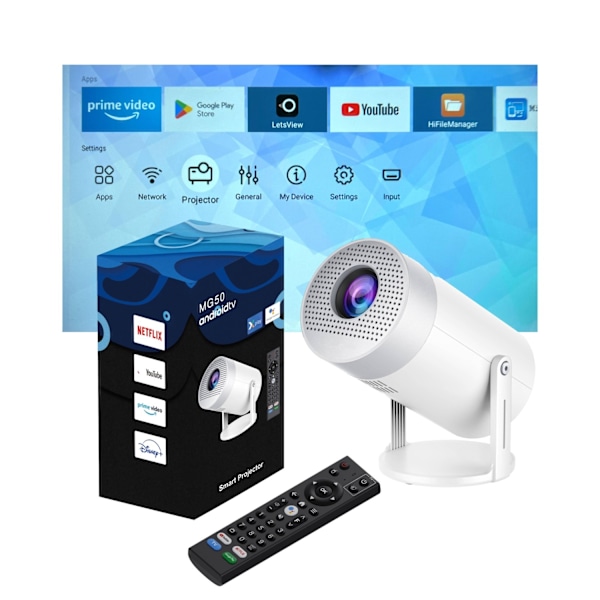 Projektor 4k Android 12 Dual Wifi6 300 Ansi Bt5.0 1080p 1280*720p - MG50 White