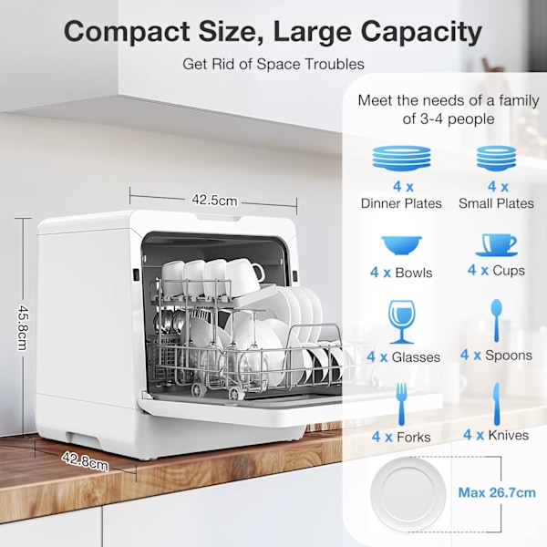 BlitzHome APP Mini BH4CDW vatteninloppsdiskmaskin Bordsdiskmaskin Diskmaskin Vit