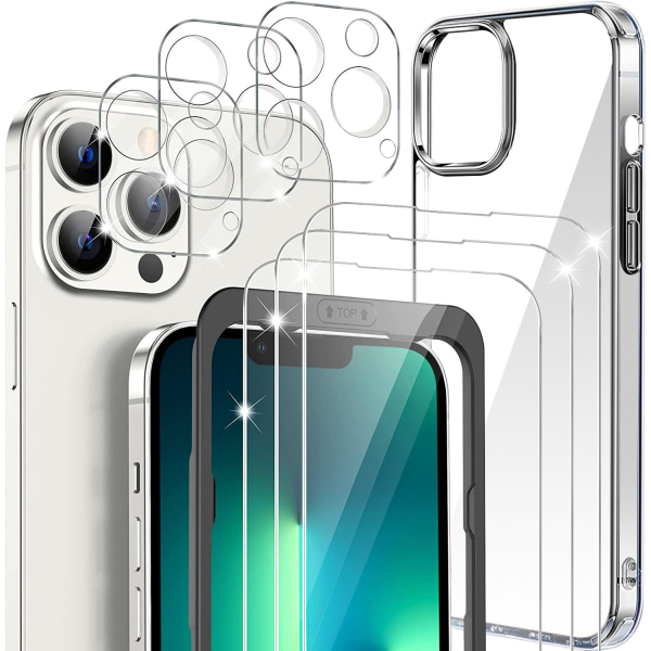 iPhone 13 Pro [7-PACK] 6x Härdat glas + Lins + 1x Silkon Skal Transparent iPhone 13 Pro