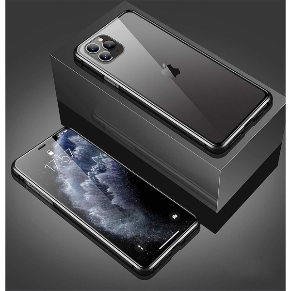 Premium iPhone 11 Pro Max Stötdämpande magnet Skal med glas C4U® Svart