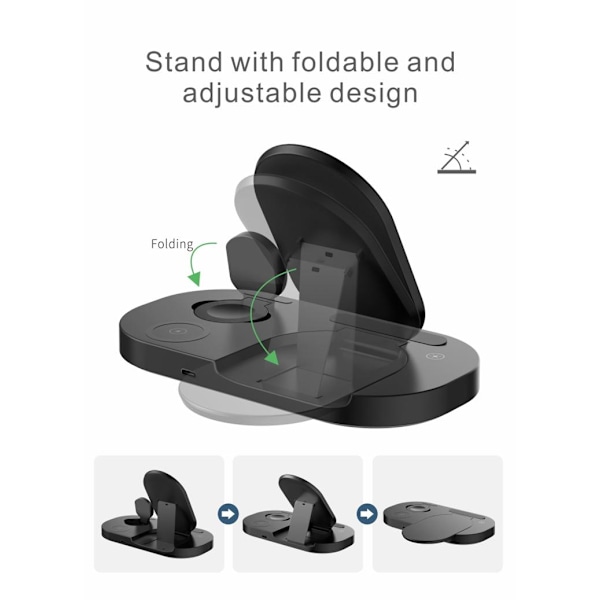 Qi Trådlös Laddstation 3i1 laddare 15W iWatch iPhone 12 Svart