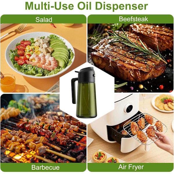 2-i-1 Oljespray & Dispenser – Mörk Glasflaska för Matlagning & Grillning Transparent