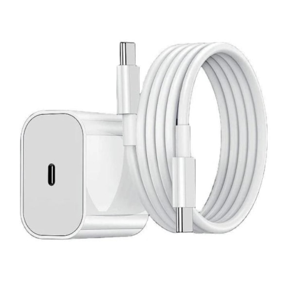 USB-C oplader kompatibel med iPhone og Samsung – Strømadapter 20W + 2 m kabel White