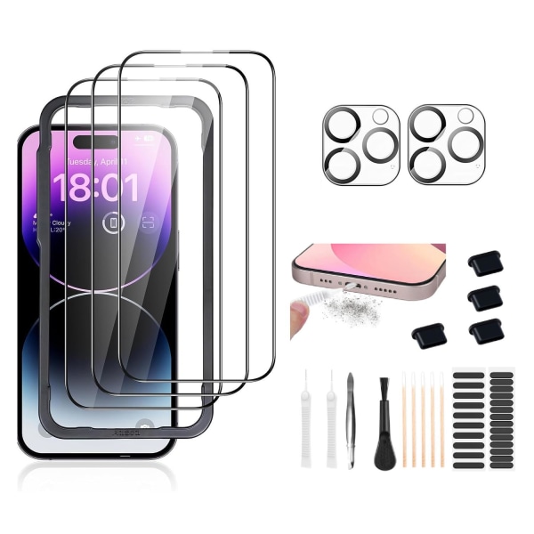 6-Pack iPhone 15 Pro Härdat Glas Skärmskydd Linsskydd Rengörings Transparent iPhone 15 Pro