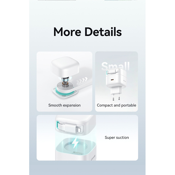 iPhone snabbladdare kompatibel PD35W - Dual Port GaN retractable Vit