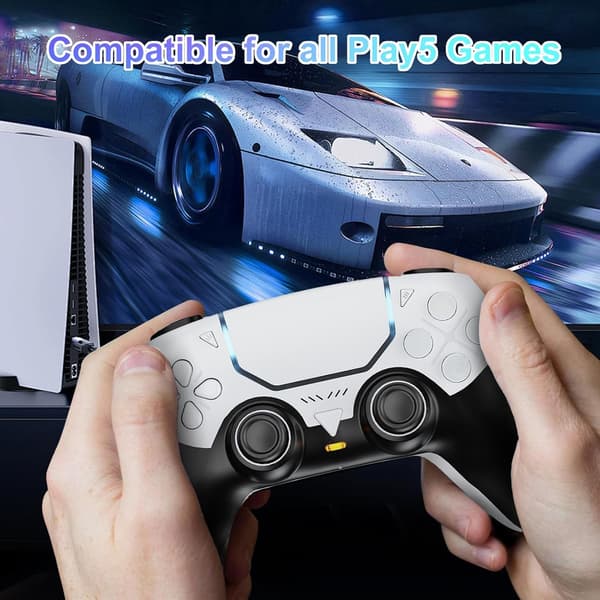 Trådløs Controller Kompatibel med PS5 & PS5 Slim – Programmerbare Knapper, 1000mAh, USB-C White