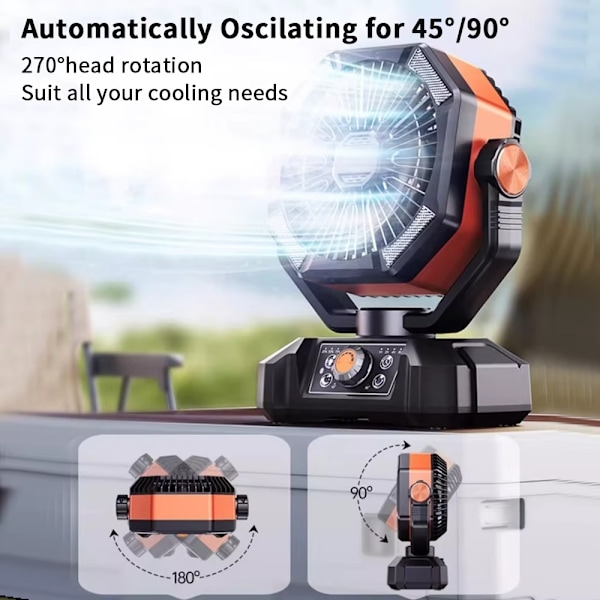 Portabel Campingfläkt med LED-lampa – 8 hastigheter, 20000mAh batteri & fjärrkontroll Orange