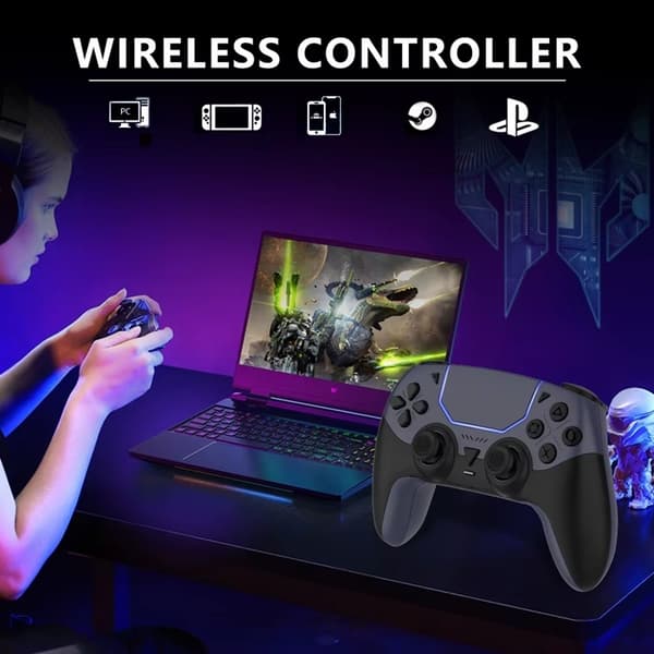 Trådlös Handkontroll Kompatibel med PS5 & PS5 Slim – Programmerbara Knappar, 1000mAh, USB-C grå